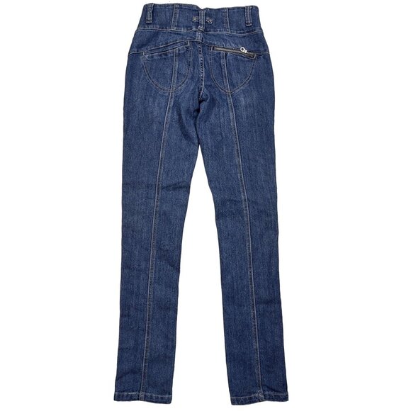 Vintage Bongo Jeans Button Fly Asymmetrical Front Seam Tapered Stretch Sz 0 - Picture 5 of 7